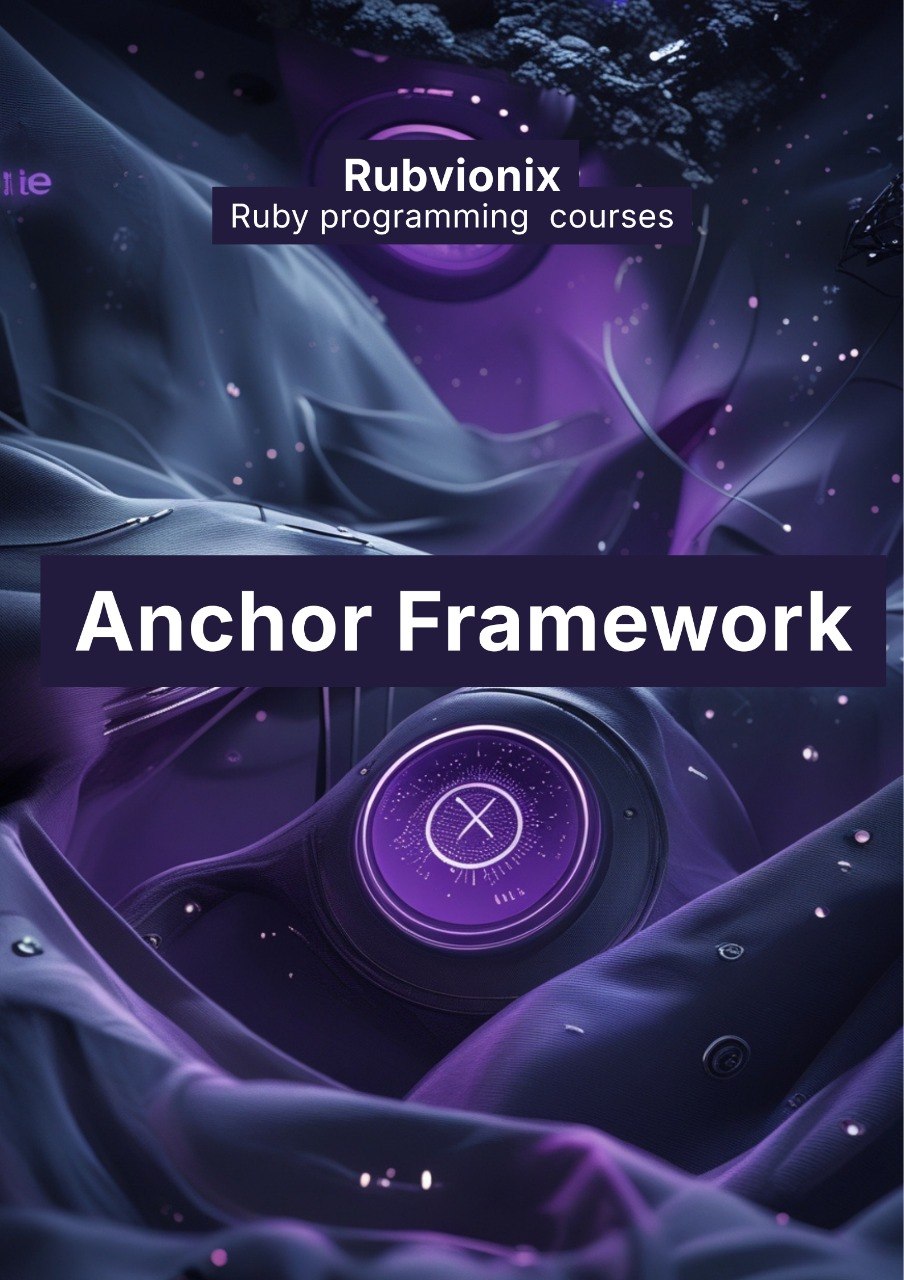 Promotional graphic for Rubvionix Ruby programming courses featuring the Anchor Framework on a dark, space-themed background.