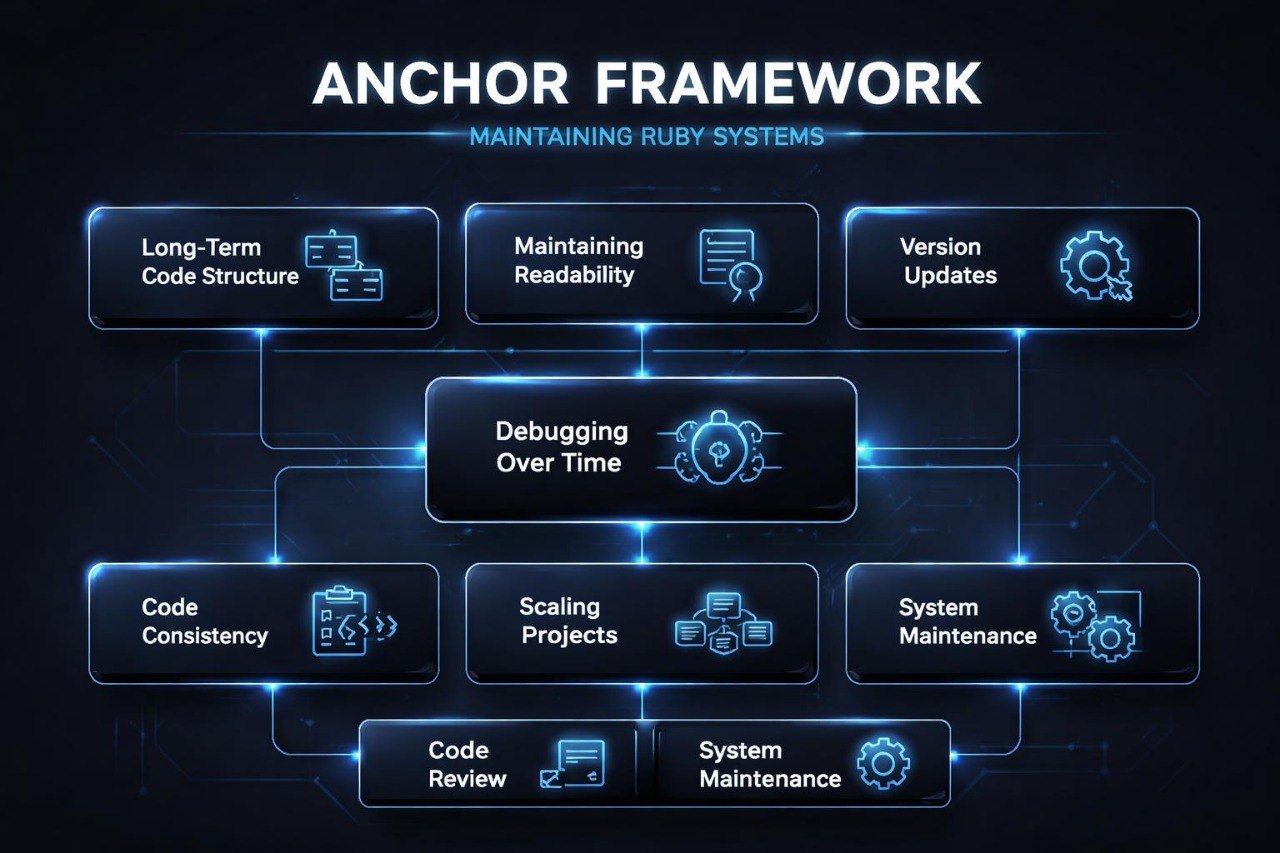 Anchor Framework diagram on a dark background with glowing text and icons.
