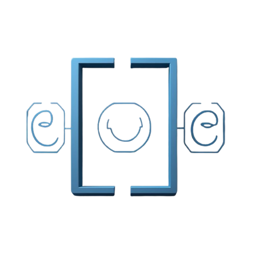 Blue geometric design with circular elements on a white background