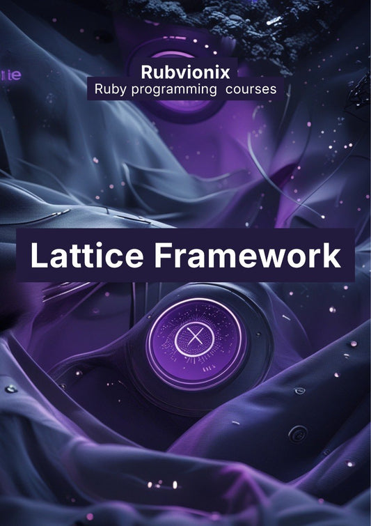 Promotional graphic for Rubvionix Ruby programming courses featuring a lattice framework design.