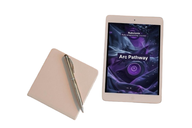 Tablet with a stylus and notebook on a white background