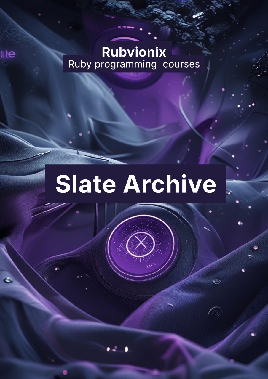 Purple and black abstract design with 'Rubvionix' and 'Slate Archive' text overlay.